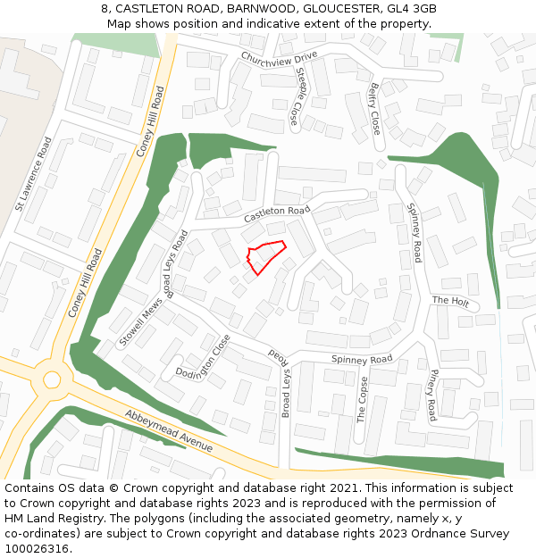 8, CASTLETON ROAD, BARNWOOD, GLOUCESTER, GL4 3GB: Location map and indicative extent of plot