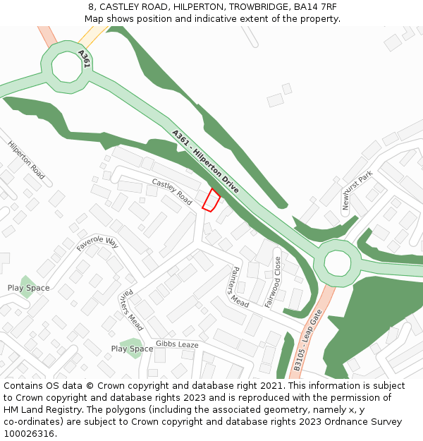 8, CASTLEY ROAD, HILPERTON, TROWBRIDGE, BA14 7RF: Location map and indicative extent of plot