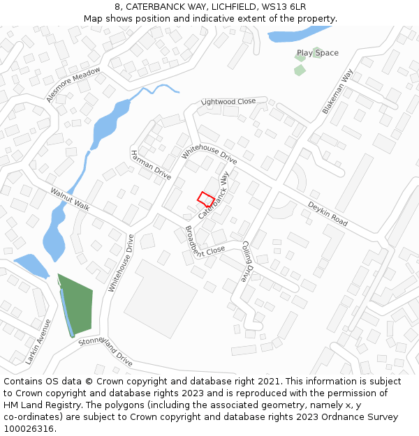 8, CATERBANCK WAY, LICHFIELD, WS13 6LR: Location map and indicative extent of plot