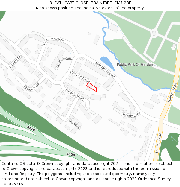 8, CATHCART CLOSE, BRAINTREE, CM7 2BF: Location map and indicative extent of plot