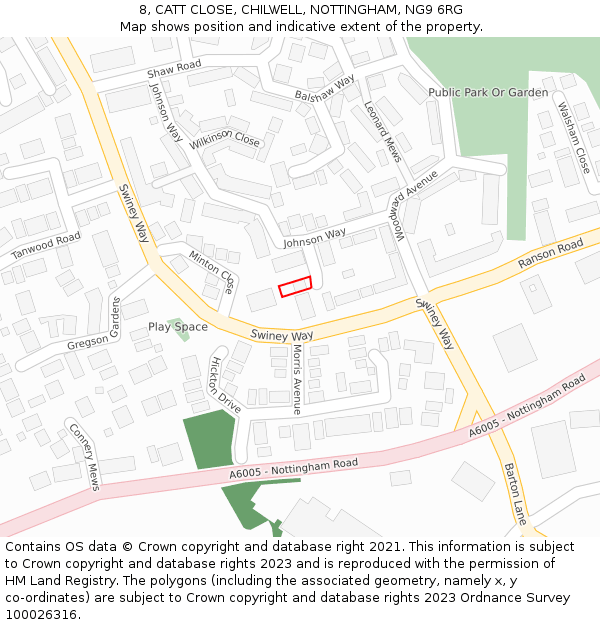 8, CATT CLOSE, CHILWELL, NOTTINGHAM, NG9 6RG: Location map and indicative extent of plot