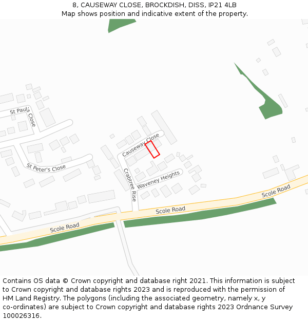 8, CAUSEWAY CLOSE, BROCKDISH, DISS, IP21 4LB: Location map and indicative extent of plot