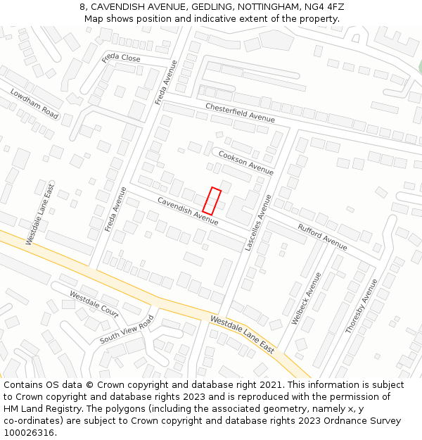 8, CAVENDISH AVENUE, GEDLING, NOTTINGHAM, NG4 4FZ: Location map and indicative extent of plot