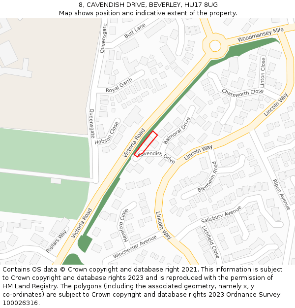 8, CAVENDISH DRIVE, BEVERLEY, HU17 8UG: Location map and indicative extent of plot