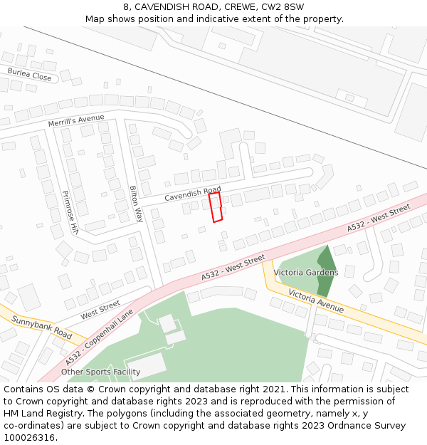 8, CAVENDISH ROAD, CREWE, CW2 8SW: Location map and indicative extent of plot