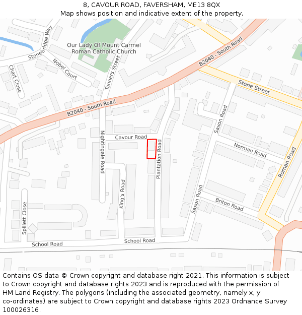 8, CAVOUR ROAD, FAVERSHAM, ME13 8QX: Location map and indicative extent of plot