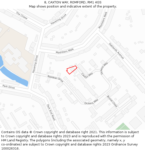 8, CAXTON WAY, ROMFORD, RM1 4GS: Location map and indicative extent of plot