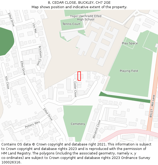 8, CEDAR CLOSE, BUCKLEY, CH7 2GE: Location map and indicative extent of plot