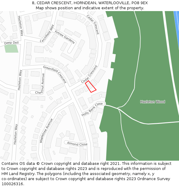 8, CEDAR CRESCENT, HORNDEAN, WATERLOOVILLE, PO8 9EX: Location map and indicative extent of plot