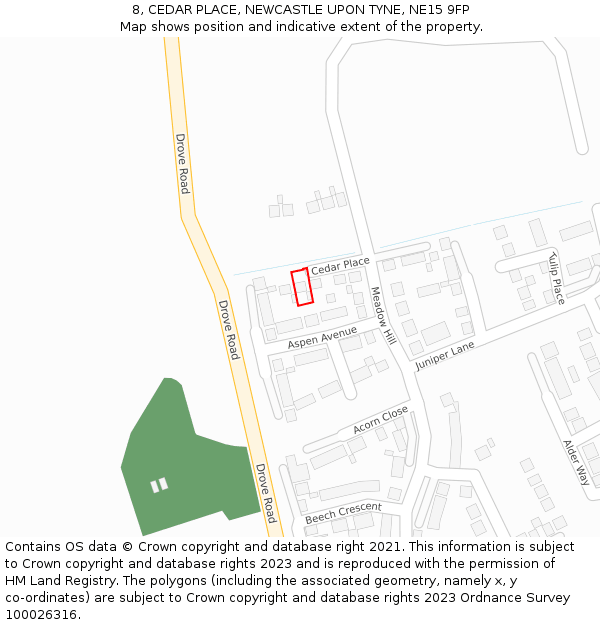 8, CEDAR PLACE, NEWCASTLE UPON TYNE, NE15 9FP: Location map and indicative extent of plot