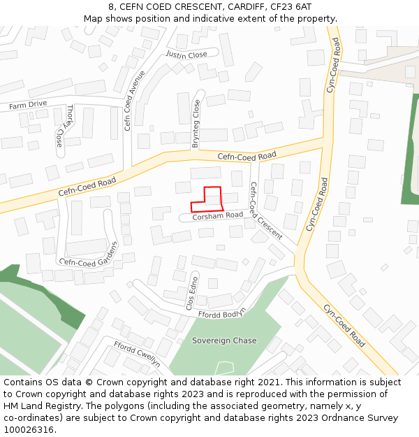 8, CEFN COED CRESCENT, CARDIFF, CF23 6AT: Location map and indicative extent of plot