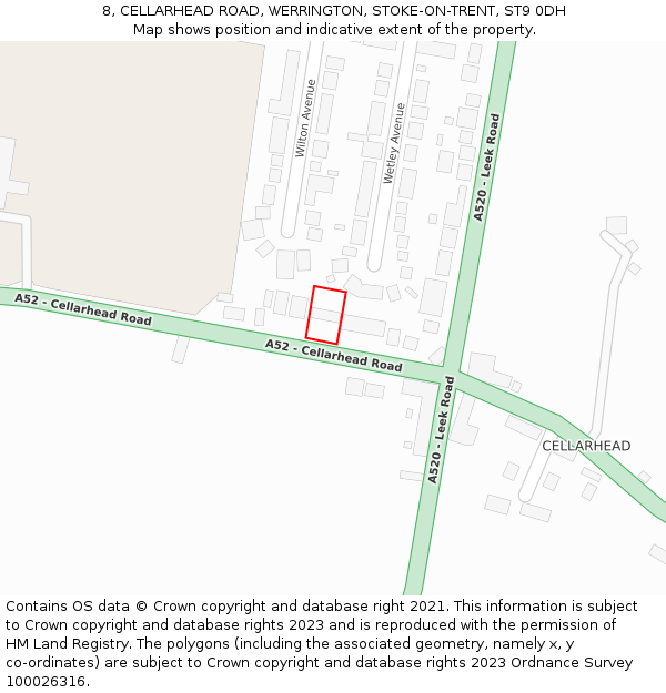 8, CELLARHEAD ROAD, WERRINGTON, STOKE-ON-TRENT, ST9 0DH: Location map and indicative extent of plot