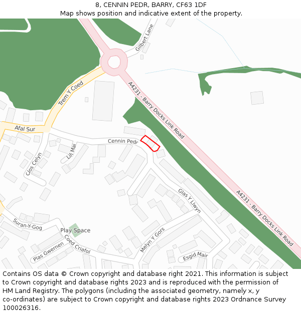 8, CENNIN PEDR, BARRY, CF63 1DF: Location map and indicative extent of plot