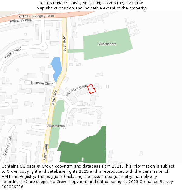 8, CENTENARY DRIVE, MERIDEN, COVENTRY, CV7 7PW: Location map and indicative extent of plot