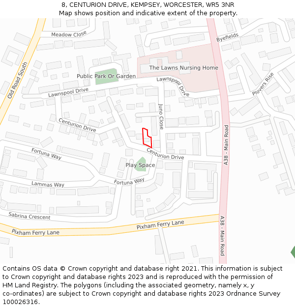 8, CENTURION DRIVE, KEMPSEY, WORCESTER, WR5 3NR: Location map and indicative extent of plot