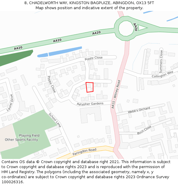 8, CHADELWORTH WAY, KINGSTON BAGPUIZE, ABINGDON, OX13 5FT: Location map and indicative extent of plot