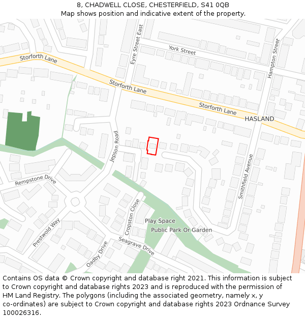 8, CHADWELL CLOSE, CHESTERFIELD, S41 0QB: Location map and indicative extent of plot