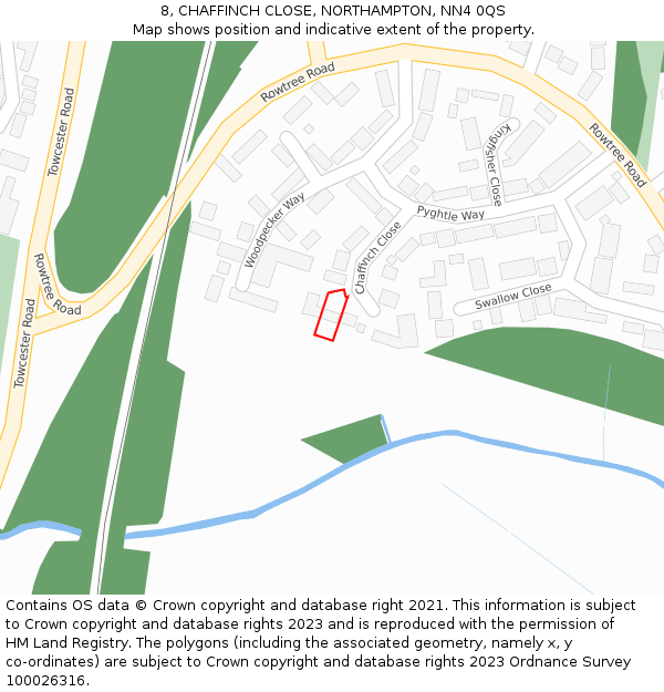 8, CHAFFINCH CLOSE, NORTHAMPTON, NN4 0QS: Location map and indicative extent of plot