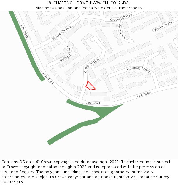 8, CHAFFINCH DRIVE, HARWICH, CO12 4WL: Location map and indicative extent of plot