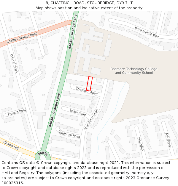 8, CHAFFINCH ROAD, STOURBRIDGE, DY9 7HT: Location map and indicative extent of plot