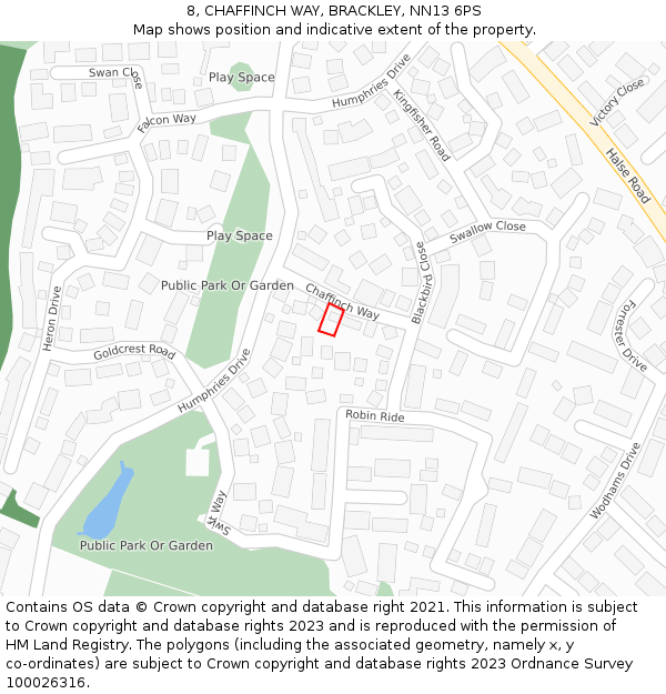 8, CHAFFINCH WAY, BRACKLEY, NN13 6PS: Location map and indicative extent of plot