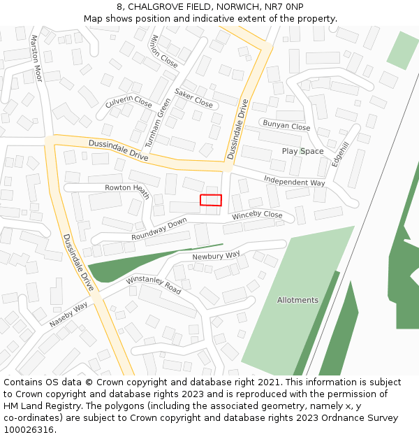 8, CHALGROVE FIELD, NORWICH, NR7 0NP: Location map and indicative extent of plot
