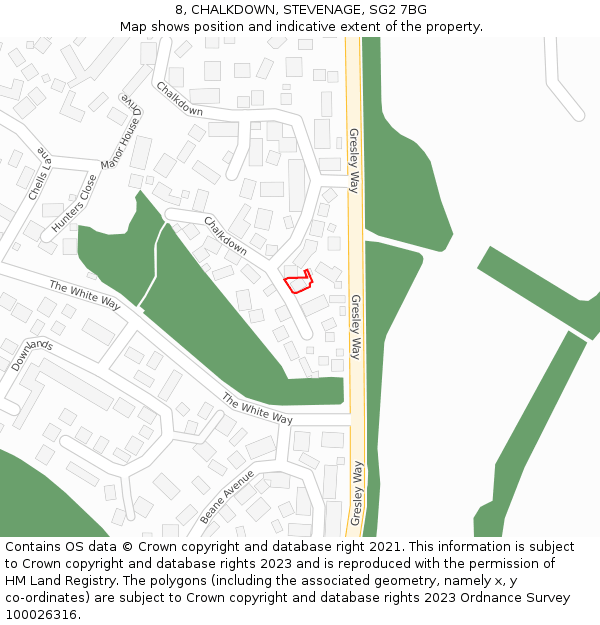 8, CHALKDOWN, STEVENAGE, SG2 7BG: Location map and indicative extent of plot