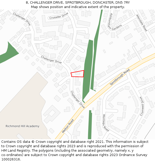 8, CHALLENGER DRIVE, SPROTBROUGH, DONCASTER, DN5 7RY: Location map and indicative extent of plot