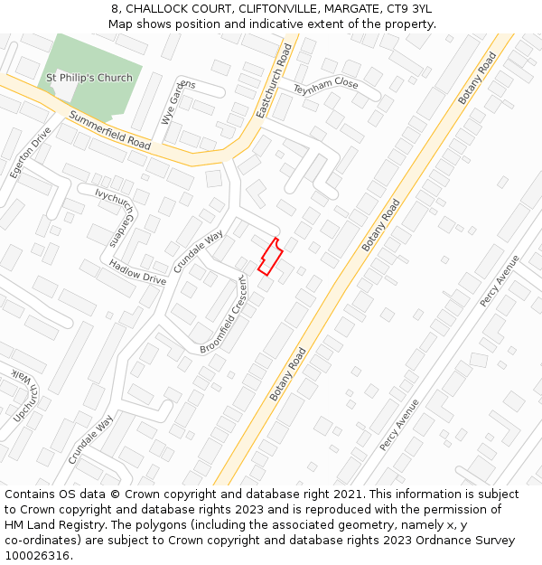 8, CHALLOCK COURT, CLIFTONVILLE, MARGATE, CT9 3YL: Location map and indicative extent of plot