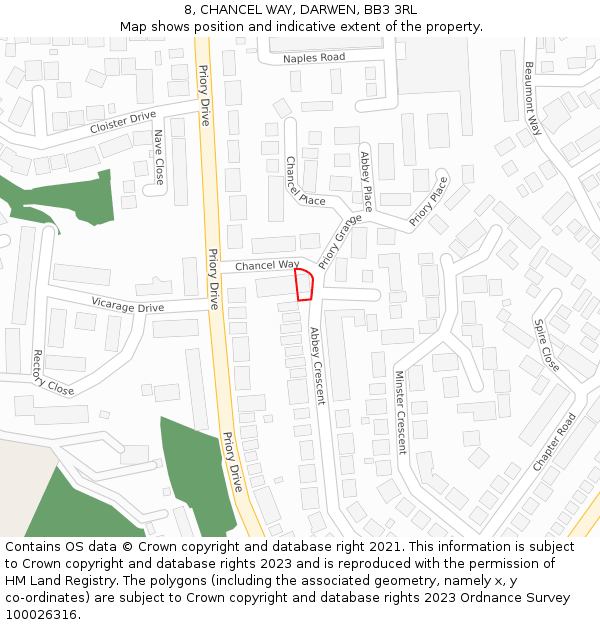 8, CHANCEL WAY, DARWEN, BB3 3RL: Location map and indicative extent of plot