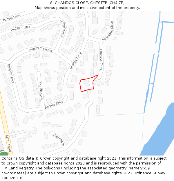 8, CHANDOS CLOSE, CHESTER, CH4 7BJ: Location map and indicative extent of plot