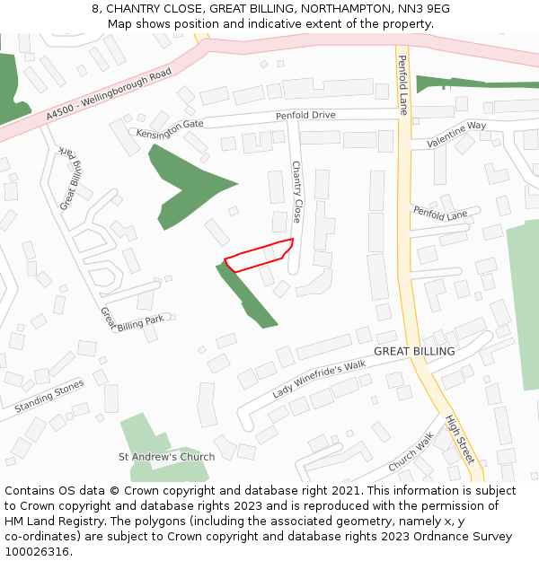 8, CHANTRY CLOSE, GREAT BILLING, NORTHAMPTON, NN3 9EG: Location map and indicative extent of plot