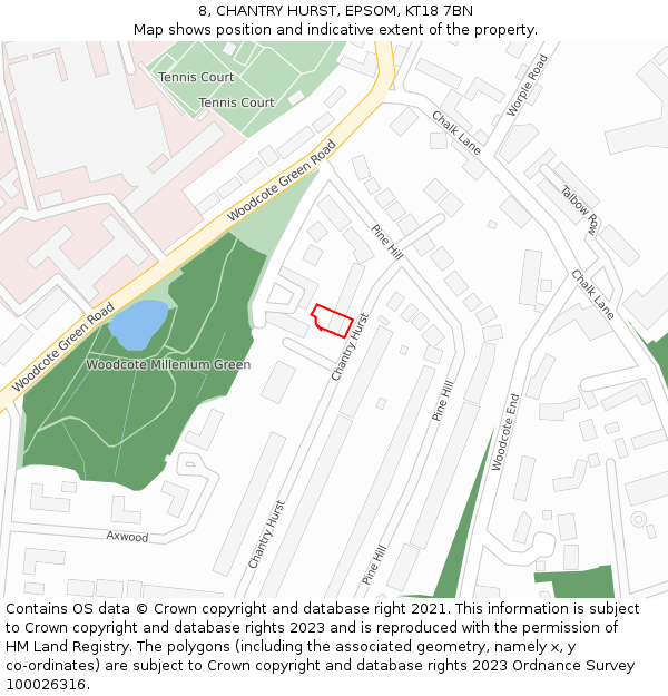 8, CHANTRY HURST, EPSOM, KT18 7BN: Location map and indicative extent of plot