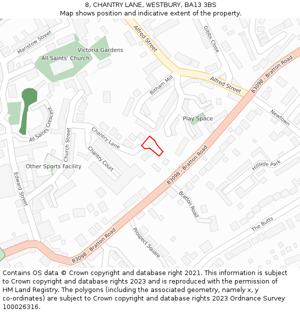 8, CHANTRY LANE, WESTBURY, BA13 3BS: Location map and indicative extent of plot