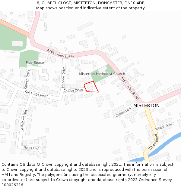 8, CHAPEL CLOSE, MISTERTON, DONCASTER, DN10 4DR: Location map and indicative extent of plot