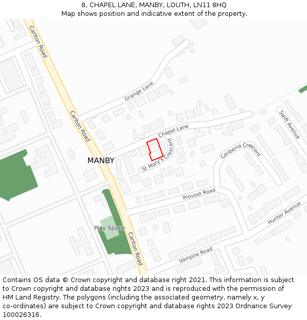 8, CHAPEL LANE, MANBY, LOUTH, LN11 8HQ: Location map and indicative extent of plot