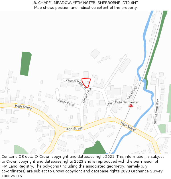 8, CHAPEL MEADOW, YETMINSTER, SHERBORNE, DT9 6NT: Location map and indicative extent of plot