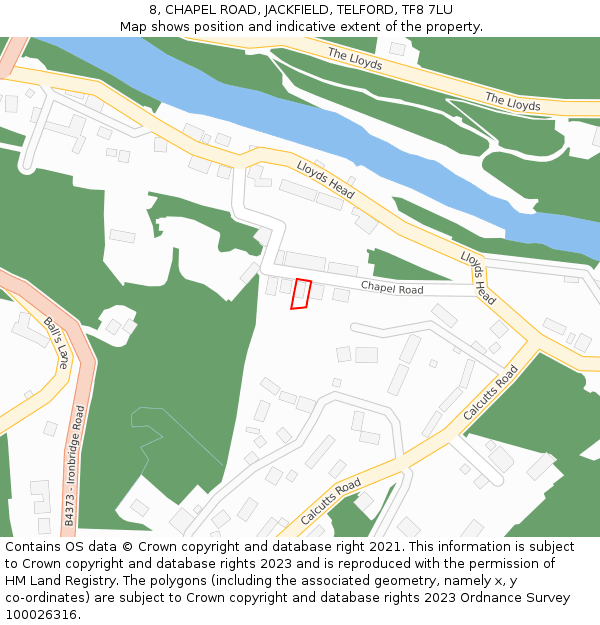 8, CHAPEL ROAD, JACKFIELD, TELFORD, TF8 7LU: Location map and indicative extent of plot