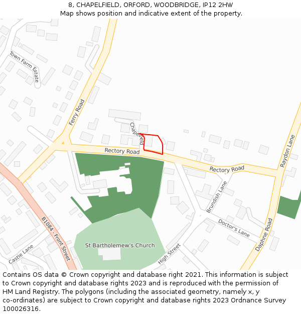 8, CHAPELFIELD, ORFORD, WOODBRIDGE, IP12 2HW: Location map and indicative extent of plot