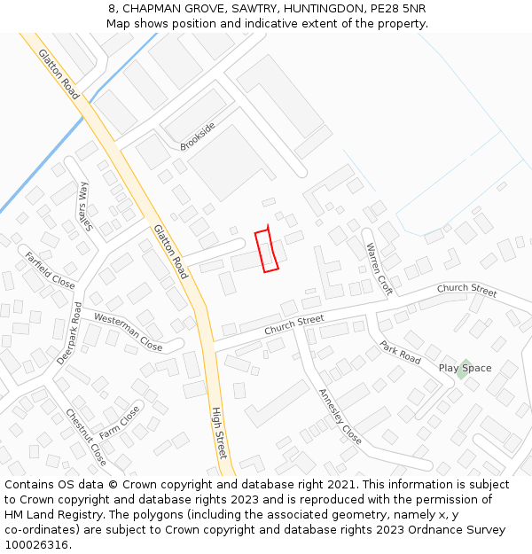 8, CHAPMAN GROVE, SAWTRY, HUNTINGDON, PE28 5NR: Location map and indicative extent of plot