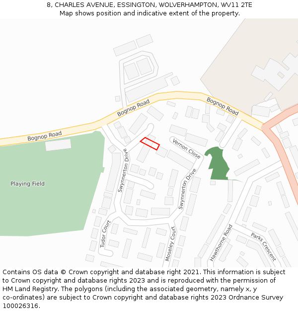 8, CHARLES AVENUE, ESSINGTON, WOLVERHAMPTON, WV11 2TE: Location map and indicative extent of plot