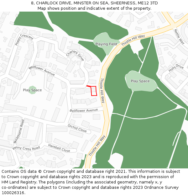 8, CHARLOCK DRIVE, MINSTER ON SEA, SHEERNESS, ME12 3TD: Location map and indicative extent of plot