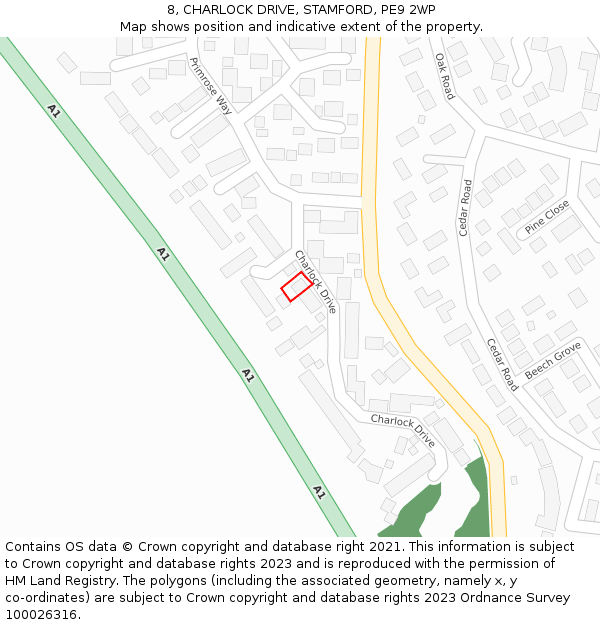 8, CHARLOCK DRIVE, STAMFORD, PE9 2WP: Location map and indicative extent of plot