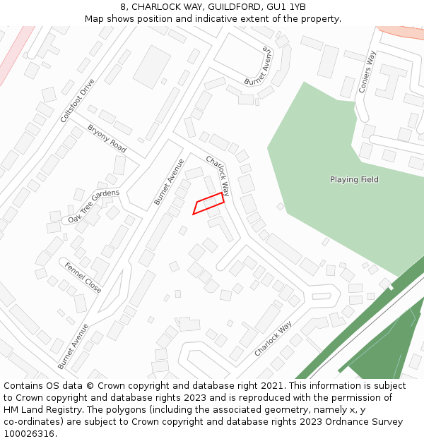 8, CHARLOCK WAY, GUILDFORD, GU1 1YB: Location map and indicative extent of plot