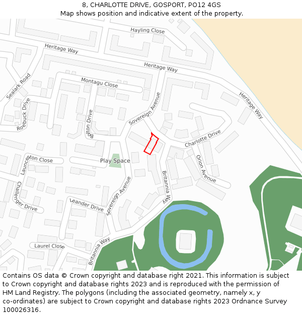 8, CHARLOTTE DRIVE, GOSPORT, PO12 4GS: Location map and indicative extent of plot