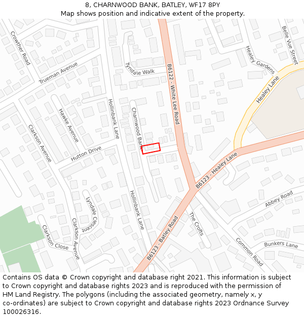 8, CHARNWOOD BANK, BATLEY, WF17 8PY: Location map and indicative extent of plot