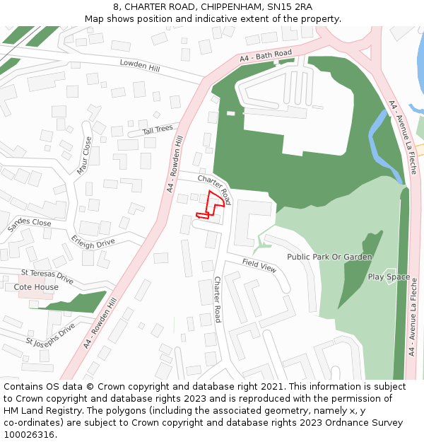 8, CHARTER ROAD, CHIPPENHAM, SN15 2RA: Location map and indicative extent of plot