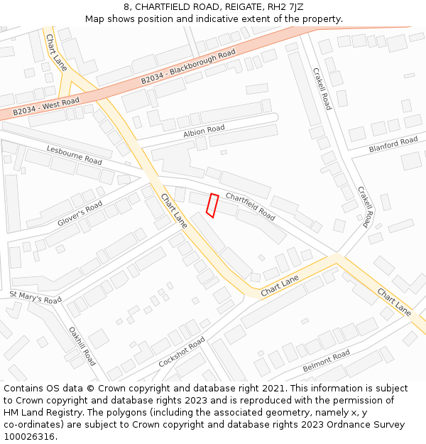 8, CHARTFIELD ROAD, REIGATE, RH2 7JZ: Location map and indicative extent of plot