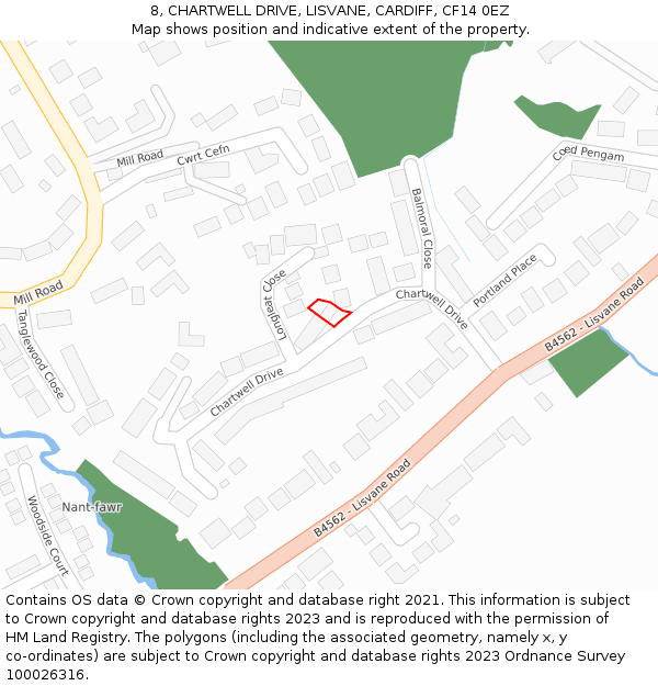 8, CHARTWELL DRIVE, LISVANE, CARDIFF, CF14 0EZ: Location map and indicative extent of plot