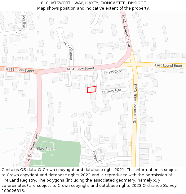 8, CHATSWORTH WAY, HAXEY, DONCASTER, DN9 2GE: Location map and indicative extent of plot